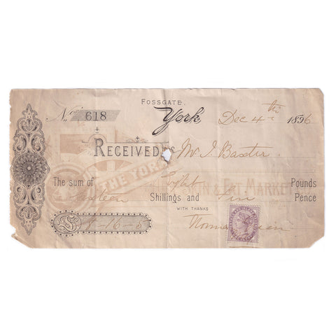 A lovely old victorian cheque dated 4 December 1896 The York Hide Skin & Fat Market Co