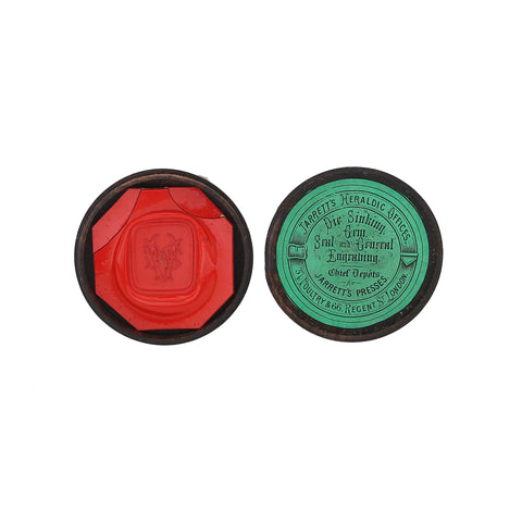 An antique red wax seal sample in box by Jarretts of London
