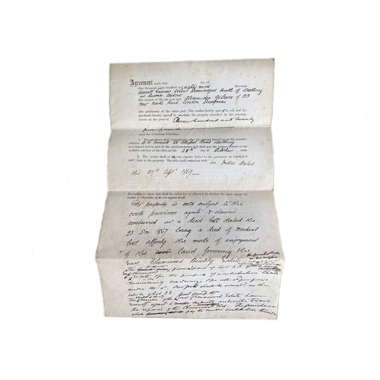 A set of 3 old documents in relation to properties in Worthing dated 1883 1889 and 1912 handwritten and typed notes