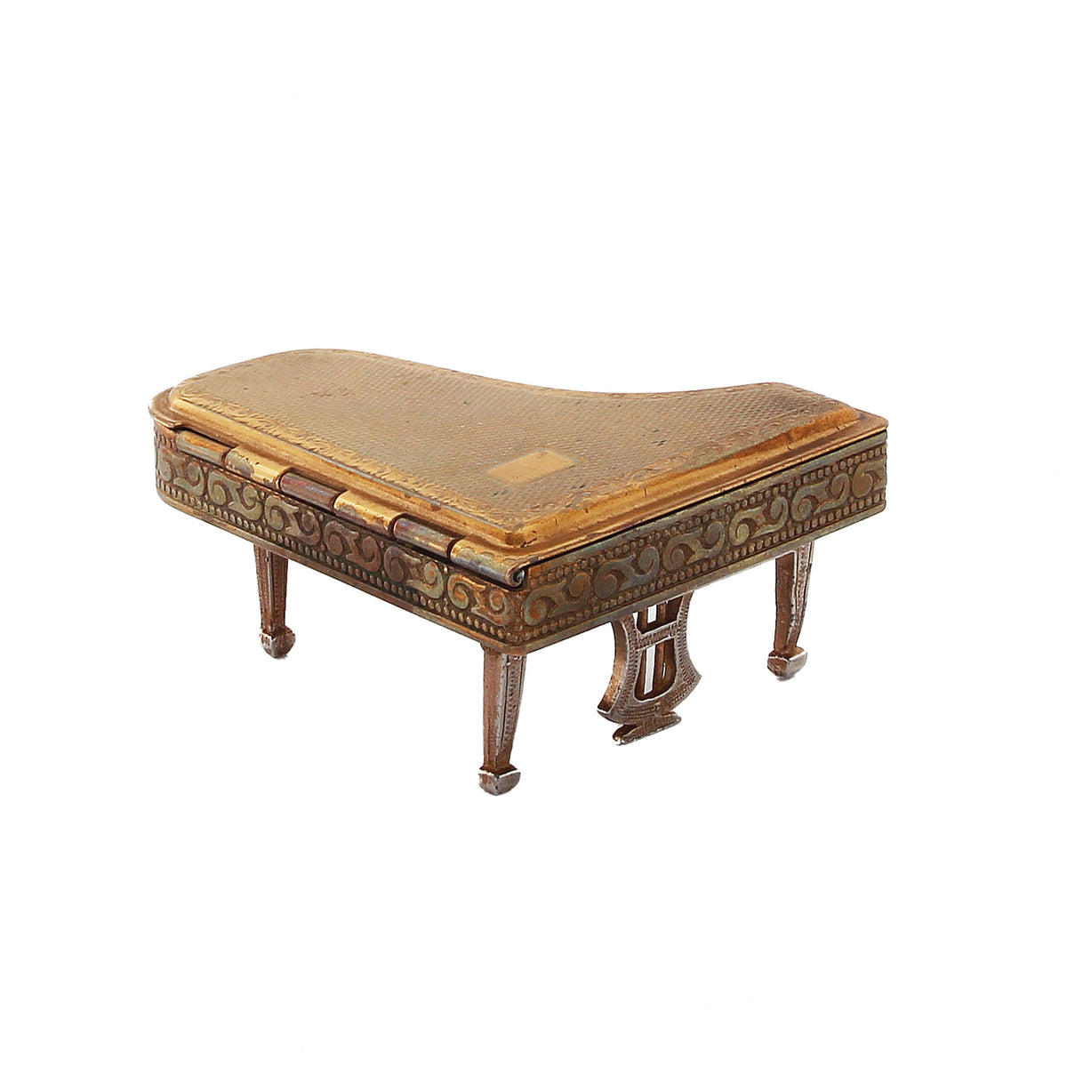 miniature piano compact in brass with beaded decoration