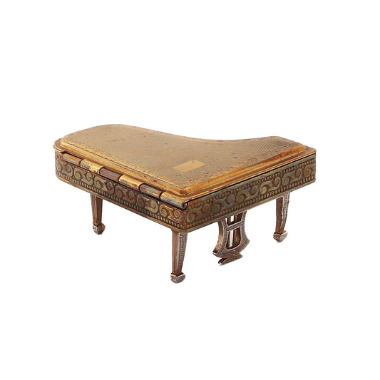 miniature piano compact in brass with beaded decoration