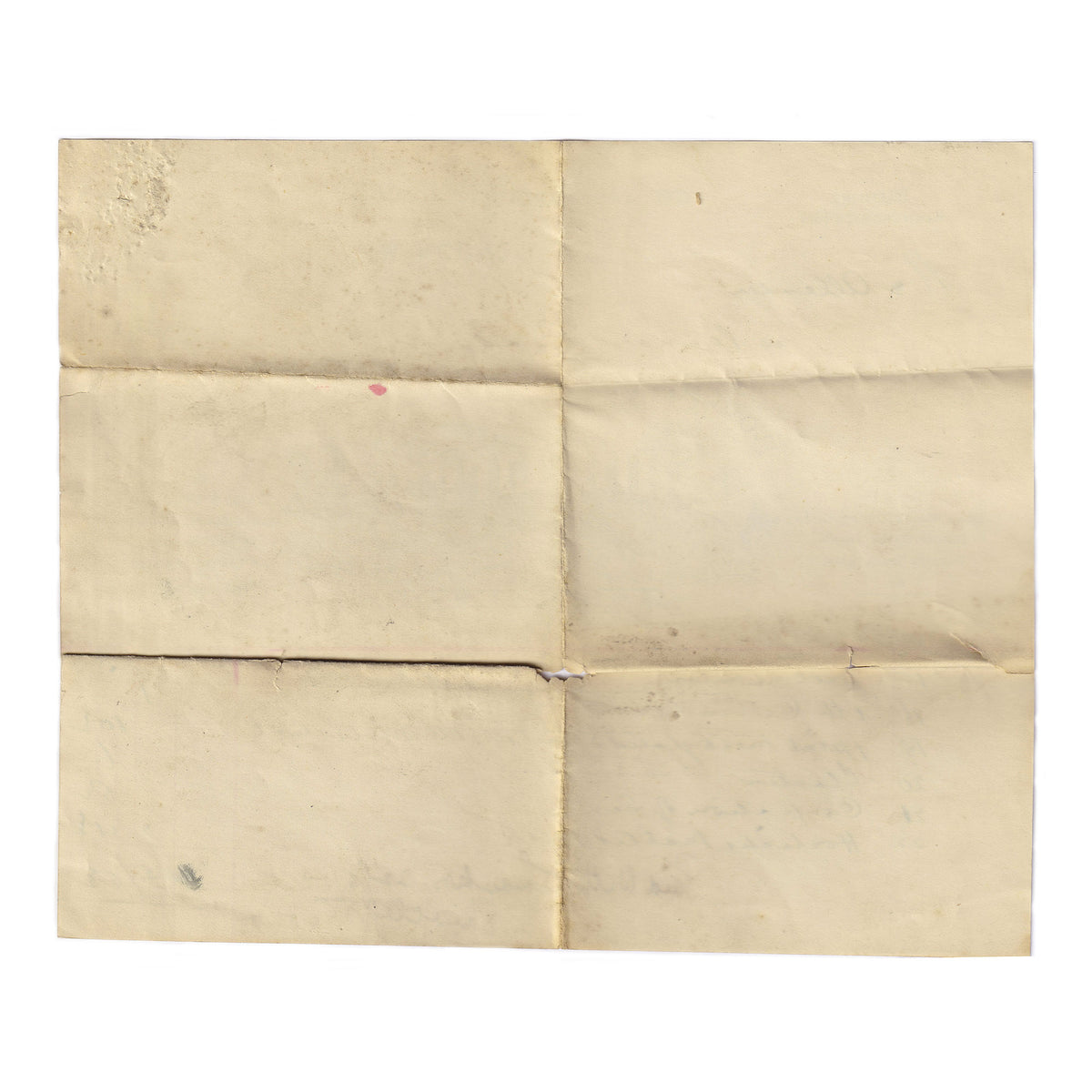 a plain reverse of folded paper with marks over it