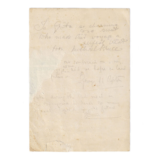 handwritten notes on back of menu dated 1925 for Cunard 