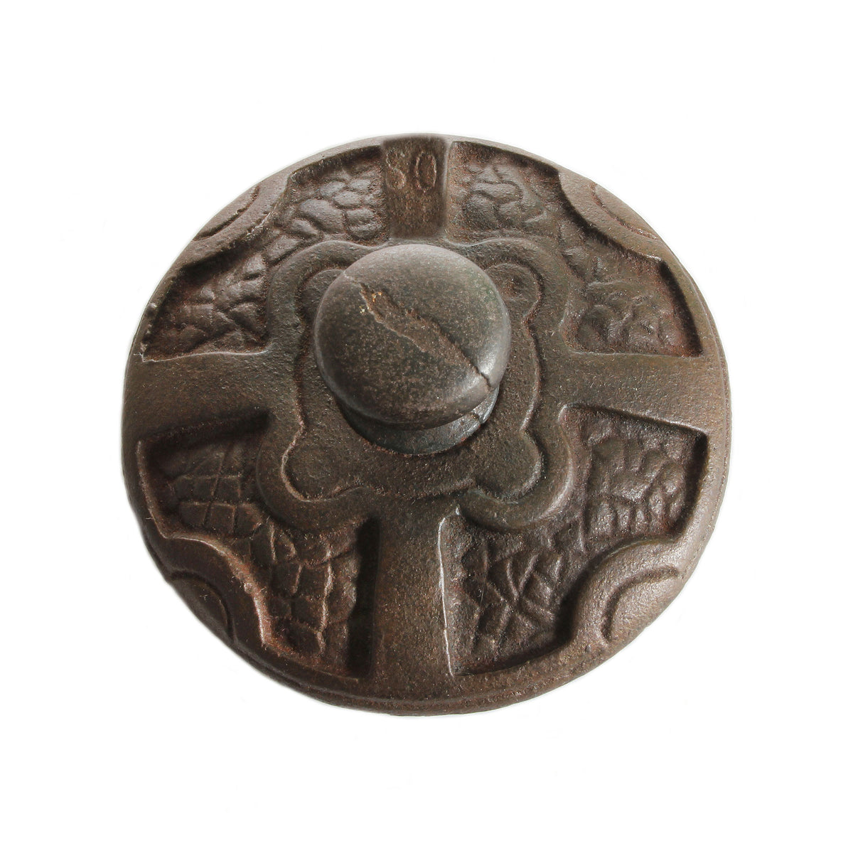 the top of round cast iron paperweight